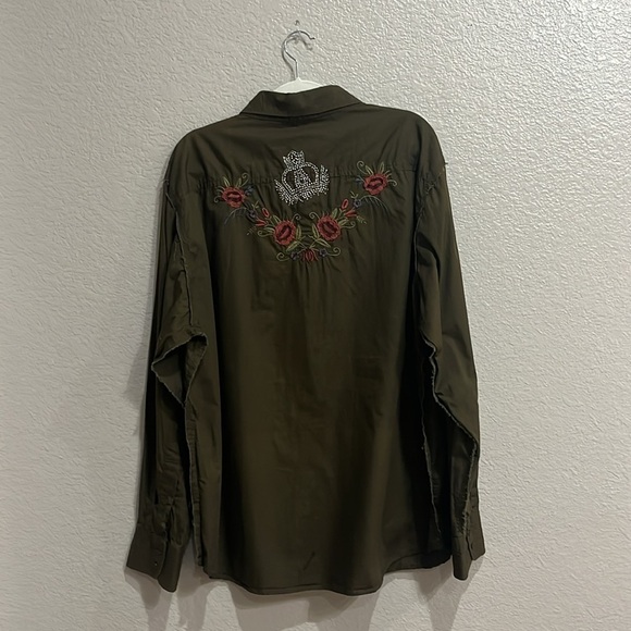 The Factory Mens Long Sleeve Brown Button Down Shirt  Size XXL Embroidered - Picture 6 of 11